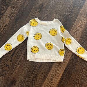 Treasure & Bond Cream and Yellow Smiley Face Crew Neck Sweater